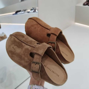 真皮女6608 包头穆勒拖鞋 2025秋鞠婧祎同款 厚底6CM花生吐司勃肯鞋