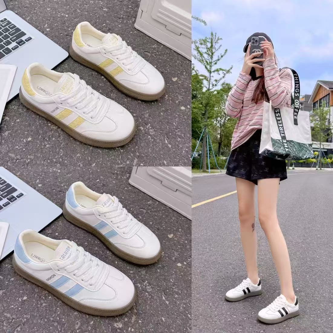 真皮厚底德训鞋女2025年新款休闲时尚百搭单鞋板鞋舒适931