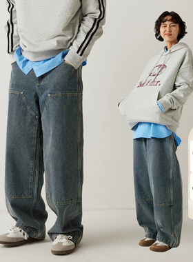 绫致MLMR宽松工装牛仔蓝简约时尚舒适牛仔裤长裤男女同款百搭