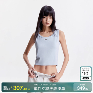 女 绫致ONLY2025秋季 新款 大U领宽肩带领边织花无袖 针织衫