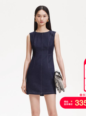 vq区绫致Vero Moda连衣裙25夏季后身镂空丹宁风无袖收腰牛仔裙