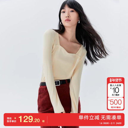 绫致Vero Moda上衣女25春夏新优雅气质法式方领长袖时尚百搭