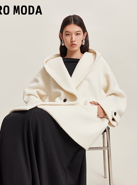 vq区绫致Vero Moda毛呢大衣25秋季含绵羊毛落肩袖底褶毛呢外套