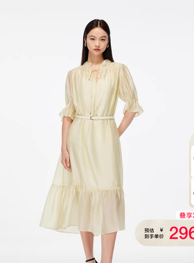 vq区绫致Vero Moda连衣裙夏含莱赛尔腰带花边领真两件长裙