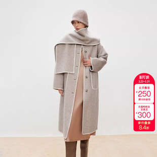 毛呢大衣女 含绵羊毛质感双面呢长款 绫致ONLY秋季 新款
