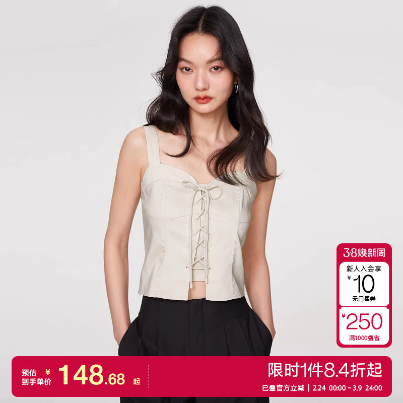 绫致ONLY2025春夏时尚辣妹修身绑带短款吊带T恤女士潮上衣