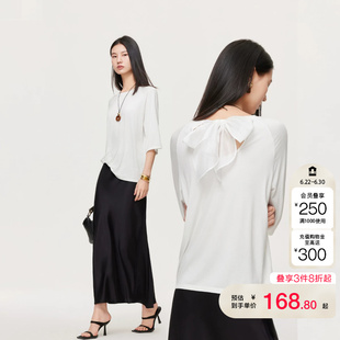 vq区绫致Vero ModaT恤女26夏季后背蝴蝶结纯色短袖时髦百搭简约