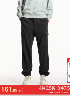 t区绫致杰克琼斯春夏松紧抽绳腰头束脚裤舒适黑色休闲裤男