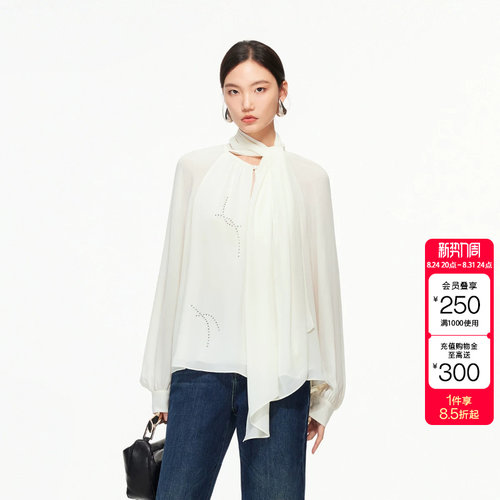 绫致Vero Moda衬衫2026春新款烫钻飘带设计上衣时髦显瘦精致