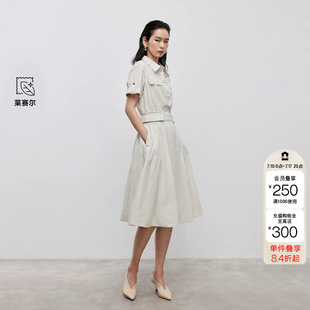 绫致ONLY秋冬新款工装风翻领收腰短袖衬衫裙连衣裙女