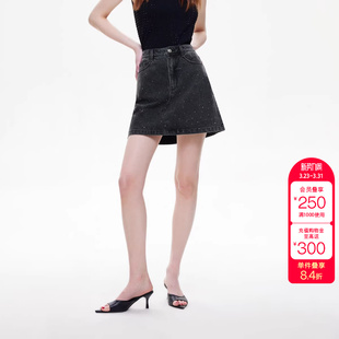 绫致ONLY春季 重工烫钻A字高腰短裙牛仔半身裙女 新款