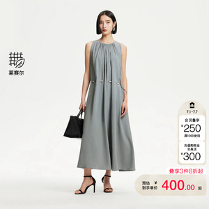 vq区绫致Vero Moda连衣裙夏季新款莱赛尔无袖抽绳松紧腰长裙