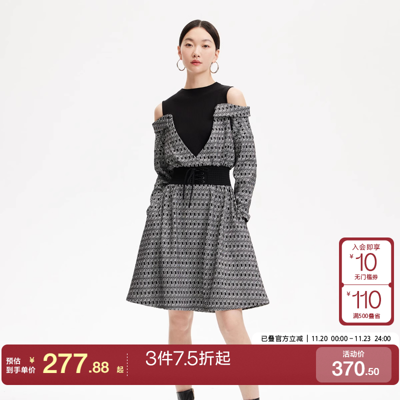 v区绫致Vero Moda连衣裙女2025春夏新款设计感假两件复古连衣裙