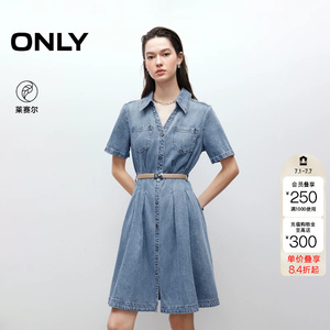 绫致ONLY秋冬通勤风V领收腰牛仔衬衫裙连衣裙女|125342022
