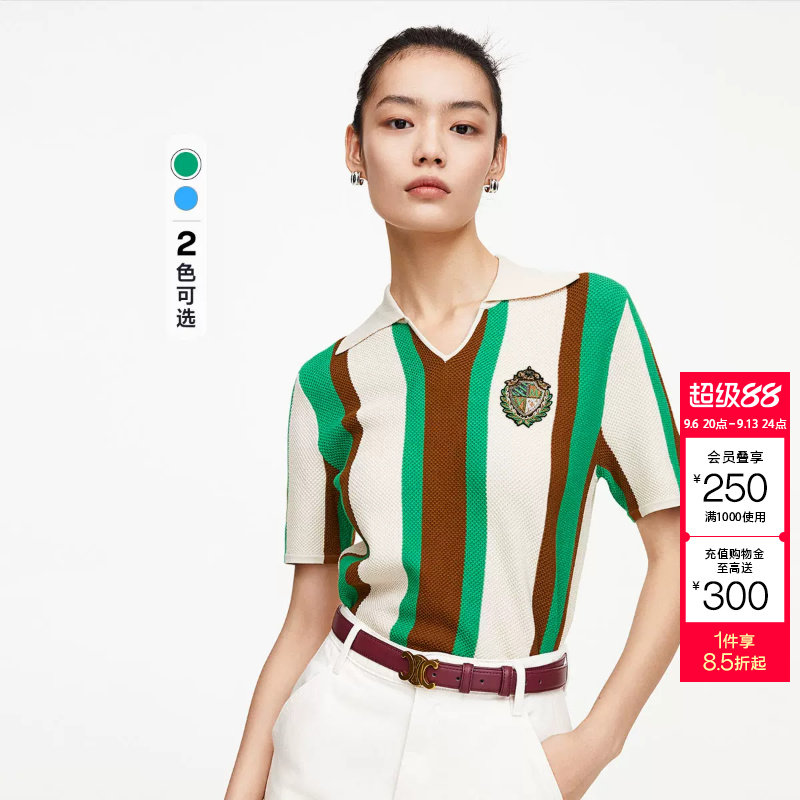 t区绫致Vero Moda针织衫女秋冬V领轻运动风短袖简约气质