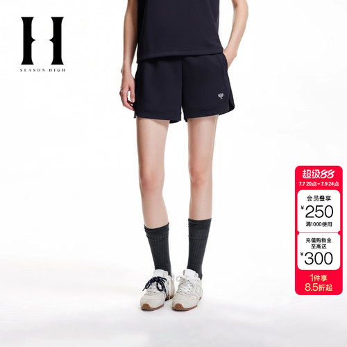 绫致SEASON HIGH女装秋季侧边开叉松紧弹力日常百搭休闲短裤