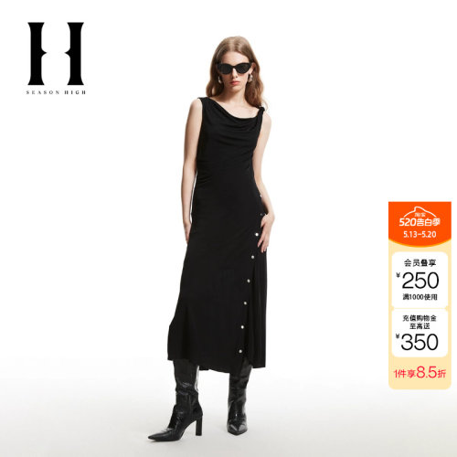 绫致SEASONHIGH女款荡领A字版型连衣裙扭结肩带不对称设计女
