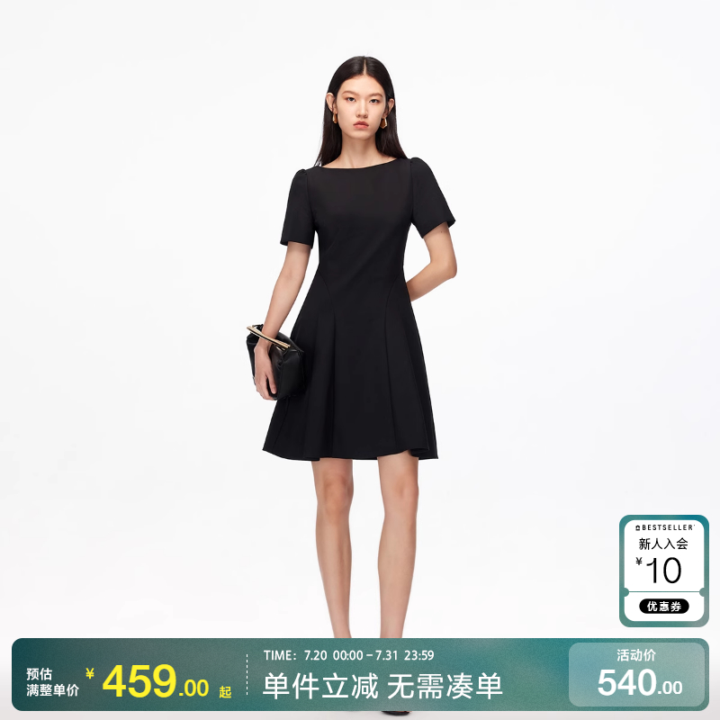 绫致Vero Moda连衣裙25秋季新款一字圆领简约A字收腰短裙大气优雅