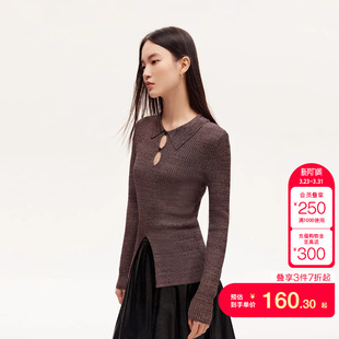 tq区绫致Couture 女秋冬水滴镂空杂色面料开叉大气潮 Made针织衫