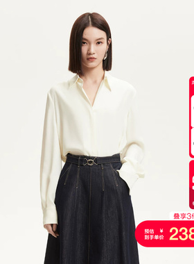 vq区绫致Vero Moda衬衫女夏季新款纯色百搭弧形下摆通勤上衣