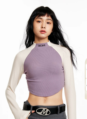绫致MLMR女士半高领修身短款长袖T恤女时尚百搭上衣潮