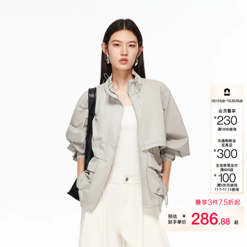 v区绫致Vero Moda夹克秋冬新款抽绳立领背襟纯色外套