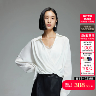 [买4免1]绫致Vero Moda衬衫秋冬新款纯色V领蕾丝吊带真两件上衣