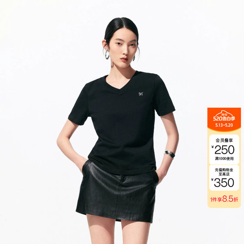 绫致Vero ModaT恤女2026夏季新款全棉正肩V领针织短袖轻薄干爽