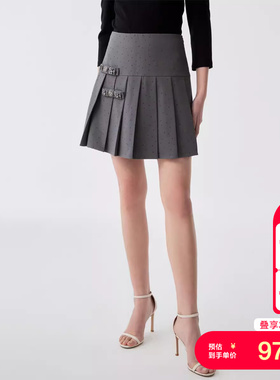 t区绫致VeroModa半身裙25春夏高腰百褶裙短裙学院风格纹