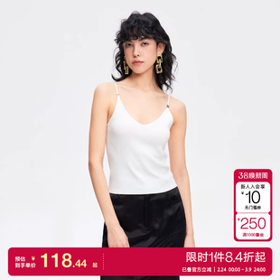 ONLY25春夏新时尚简约纯色V领短款吊带针织衫女士百搭潮流