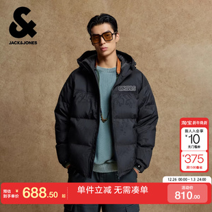 绫致杰克琼斯男装 刺绣抽绳连帽保暖外套 士羽绒服2025年时尚