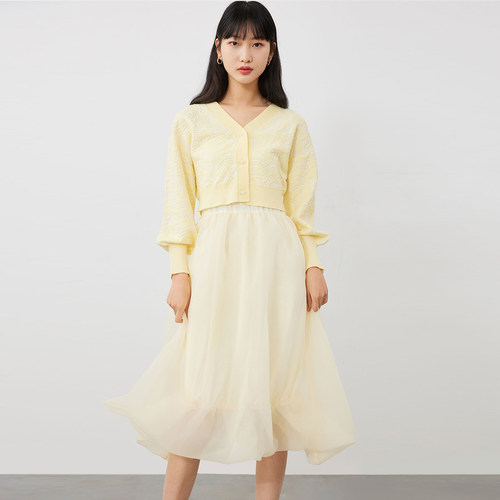 tq区绫致VeroModa连衣裙秋冬少女纱裙针织衫两件套公主裙