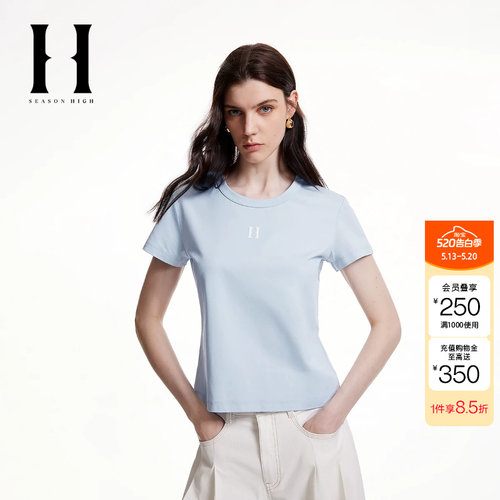 绫致SEASON HIGH时尚百搭圆领领型合身版型胸前图案短袖T恤