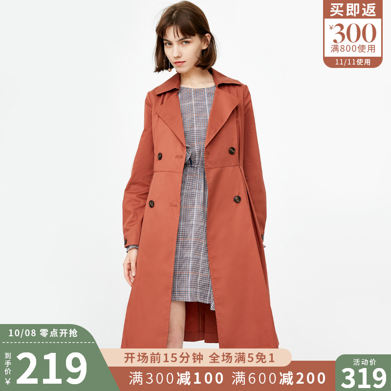 359.00元包邮绫致only秋冬新款双排扣英伦风风衣