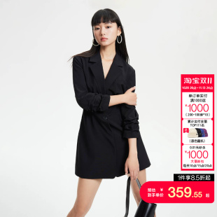 绫致Vero Moda连衣裙秋冬新款优雅气质通勤七分袖黑色西装裙女