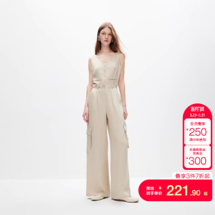 女时尚 tq区绫致ONLY春夏简约百搭V领纯色宽松连体裤 休闲裤