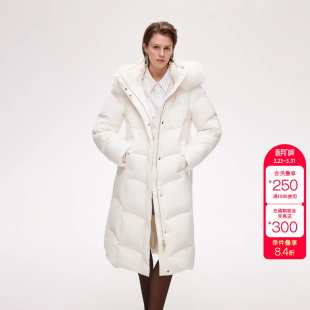 绫致ONLY冬季 毛领纯色连帽系带保暖90白鹅绒羽绒服女 新款