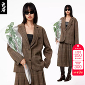 绫致MLMR秋冬辣妹双腰头学院千鸟格西服外套百褶半身裙套装