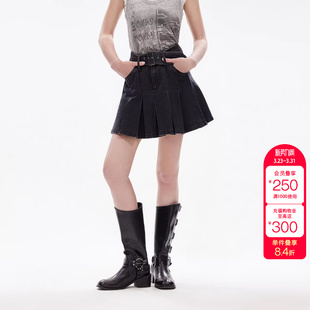 饰A字百褶短裙牛仔半身裙女 腰带装 绫致ONLY秋季 新款