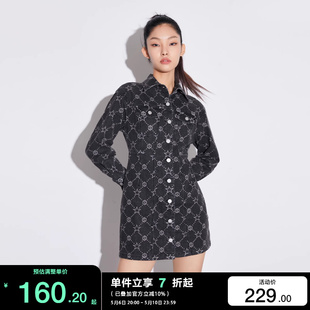 长袖 绫致ONLY2024春夏图案满印系扣短款 牛仔连衣裙女