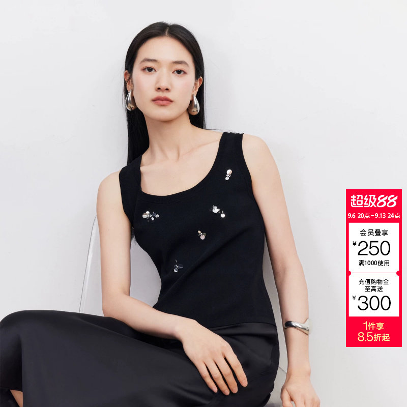 绫致Vero Moda针织衫女2026夏季新款亮片方圆领宽肩带无袖上衣图片