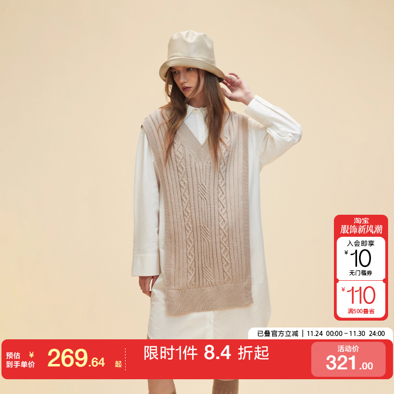 绫致ONLY秋冬新设计假两件衬衫裙翻领短裙连衣裙女潮