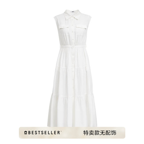 [特卖无配饰]绫致ONLY收腰显瘦无袖翻领修身蛋糕裙长裙连衣裙女
