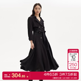 tq区绫致Vero Moda连衣裙女秋冬七分袖双排扣系带A摆风衣连衣裙