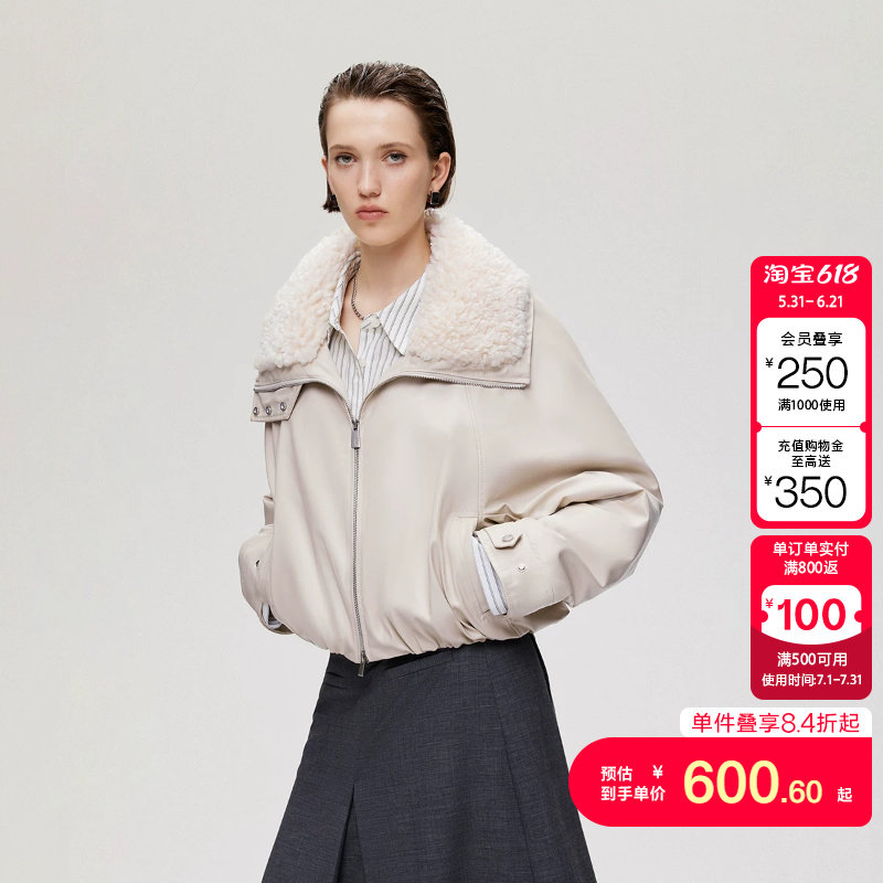 绫致ONLY秋季新款松弛慵懒宽松保暖毛领PU棉服外套女