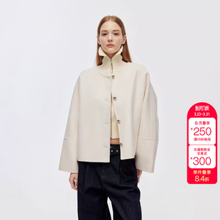 立体纽扣毛呢大衣女 简约宽松短款 绫致ONLY秋季 新款