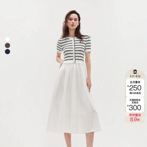 绫致ONLY2026夏季新款通勤风裙子收腰针织拼接A字连衣裙女