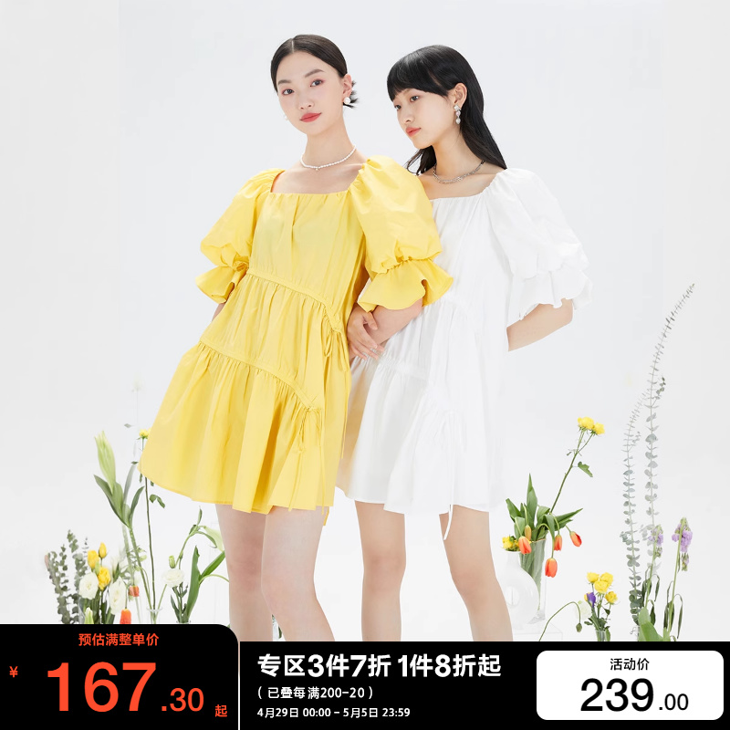 t区绫致Vero Moda2024春夏新款甜美公主气质泡泡袖宽松连衣裙