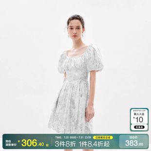 复古方领收腰短裙连衣裙女时尚 o区绫致ONLY2025春夏新宫廷风法式