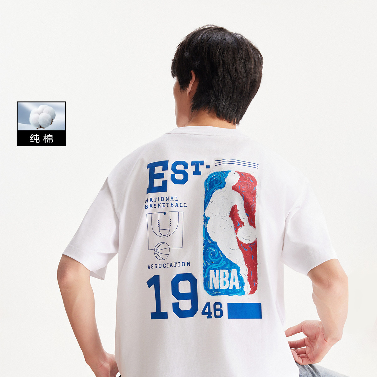 kq区绫致【NBA联名款】杰克琼斯男装春T恤上衣百搭印贴布设计宽松